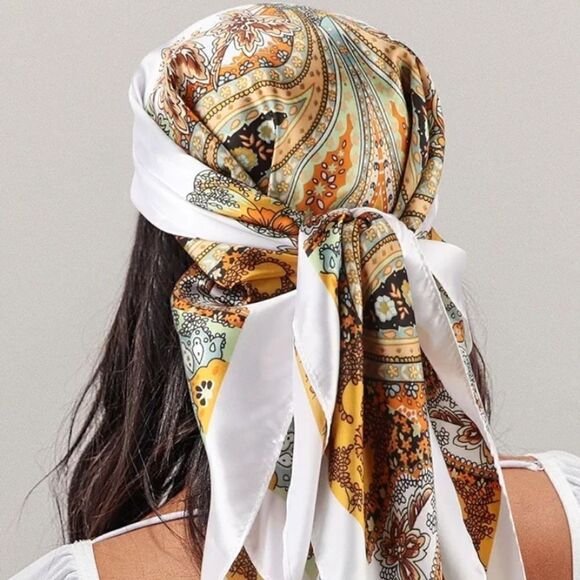 35'' Large Square Satin Head Scarf - Silky Feeling Neck Scarf - Picture 8 of 9